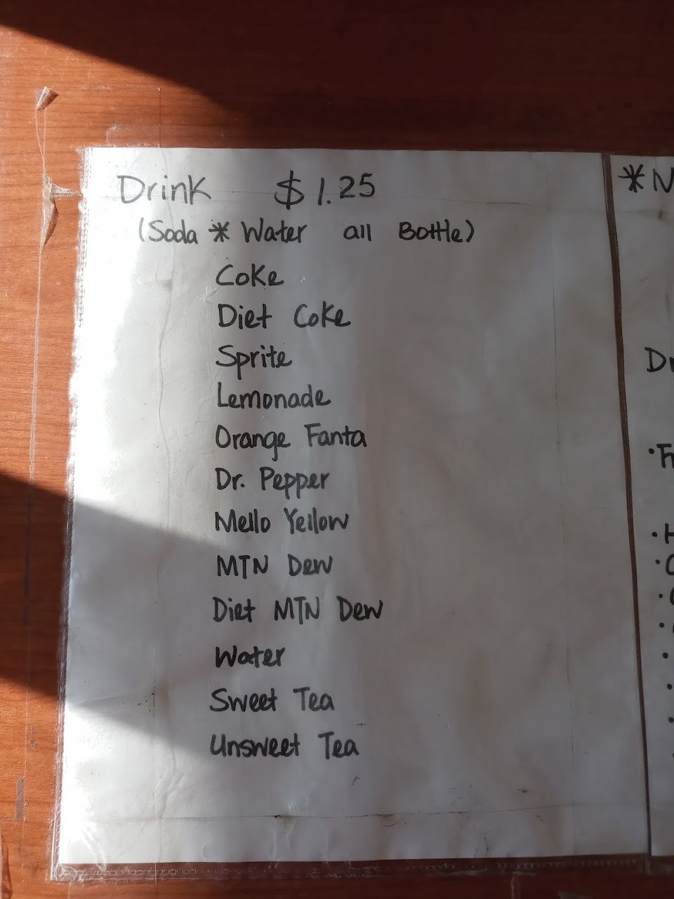 Restaurant menu with chef recommendations and special dishes.