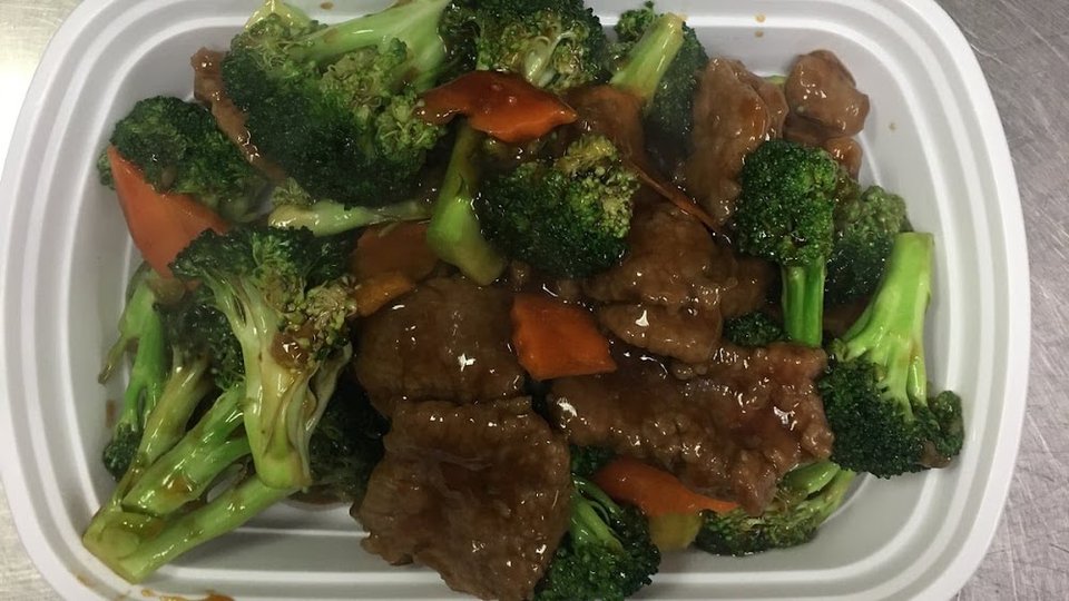 Printed menu with Chinese buffet categories and platters.